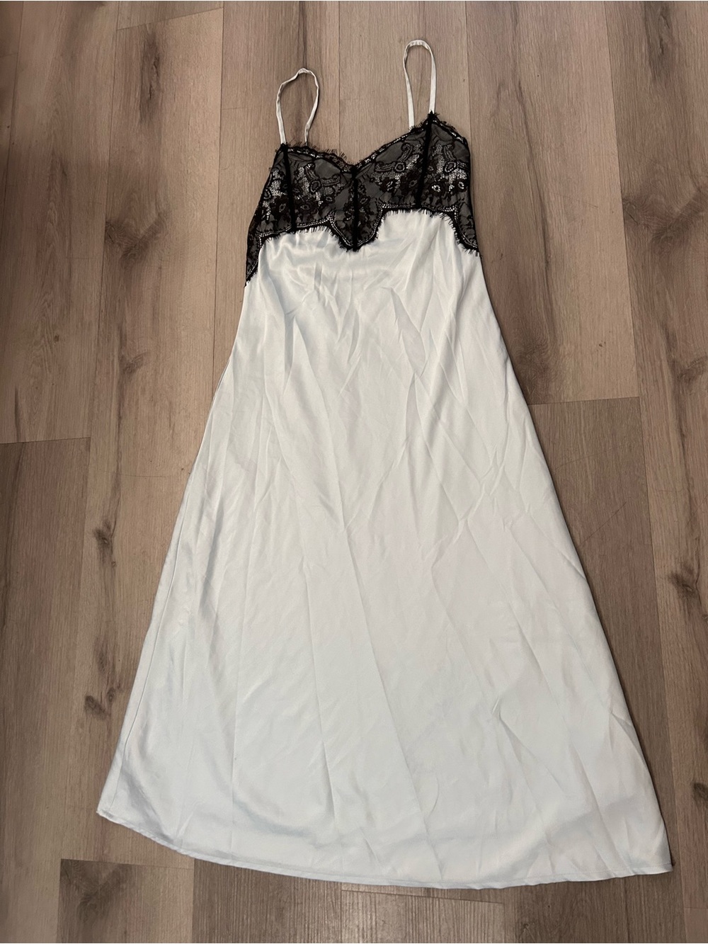 wild fable Black & White Lace-Top Slip Dress